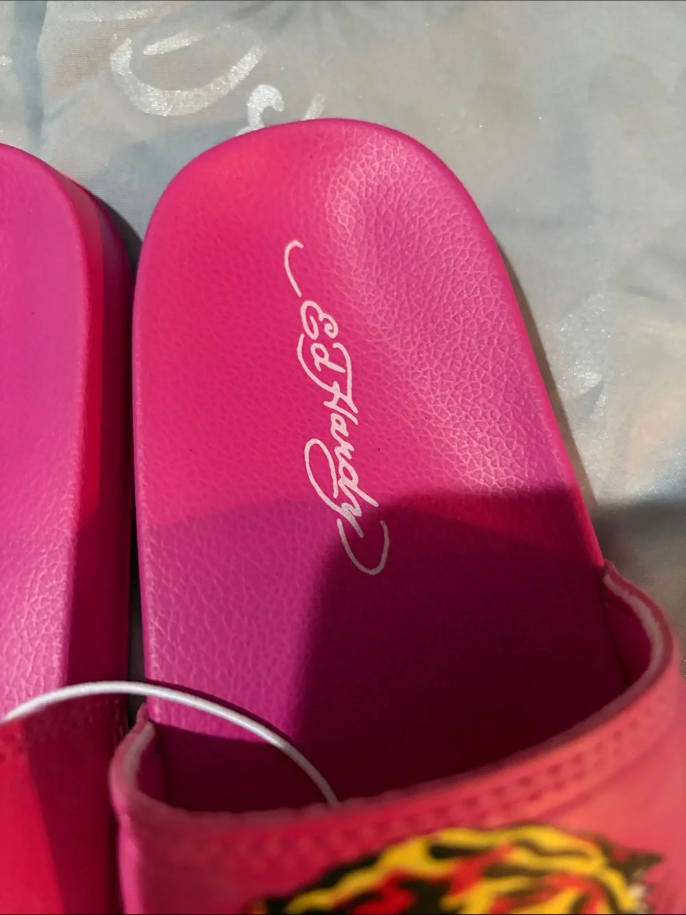 Ed Hardy Hot Pink Tiger Graphic Slide Sandals